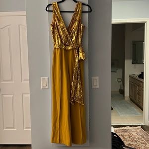 Fashion Nova gold sequin jumpsuit. Size Small.